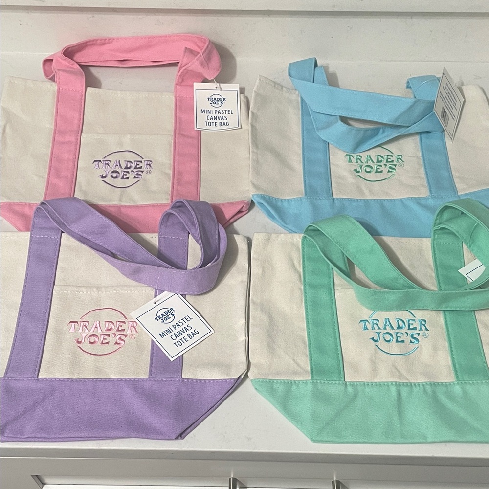 Trader Joe's Pastel Canvas Tote Bag Set